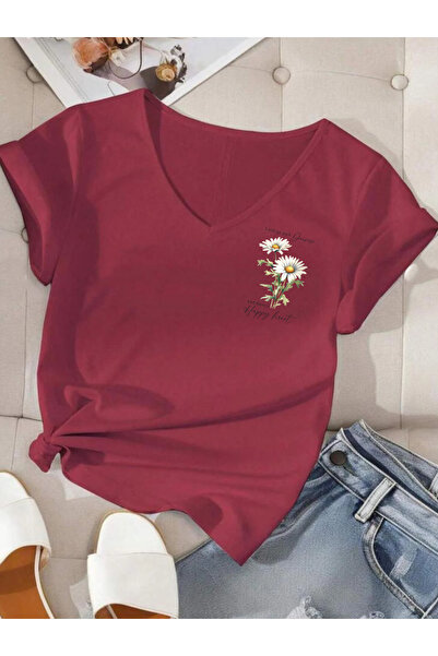 SUNFREE Mix Printed V-Neck Cotton Short Sleeve Women's Tshirt