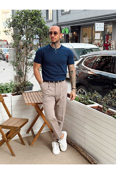 manch collection Basic Crew Neck Knitwear T-Shirt Navy Blue