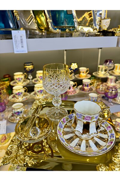 Vakıf home 6 Adet Metal Ayaklı Döküm Kristal Taşlı Cam Lokumluk Drajelik Yüzü...