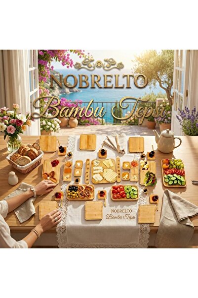 NOBRELTO 33 Parça Bambu Kare Servis Tabaklı 6 Kişilik Kahvaltı Takımı ve Sunu...