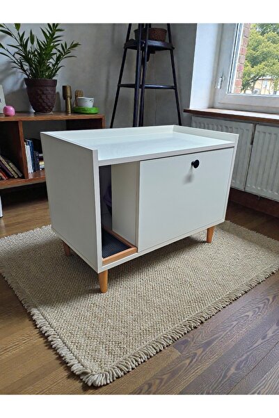 AHŞAPCİTY Beyaz Kedi Tuvaleti dolabı (MDF)