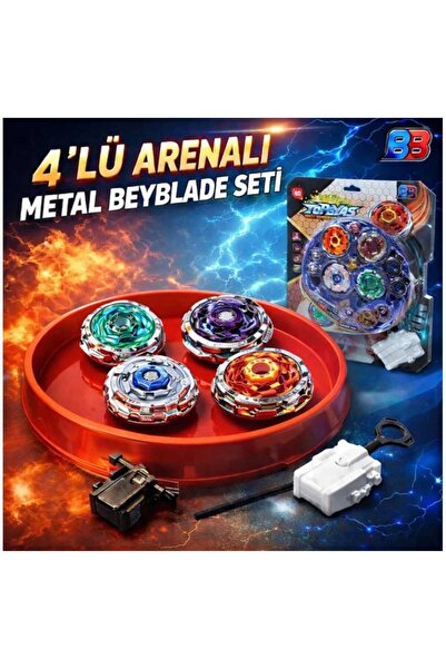 Aksoy Toys Metal Arenalı 4’lü Beyblade Oyuncak Seti Çift Fırlatıcılı Set