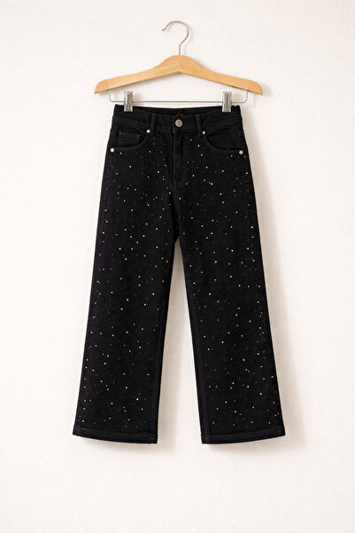 SANTRALBEBE Pantaloni din denim cu picior larg pentru fete, cu aplicații tip ...