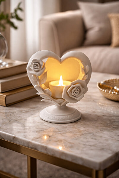 Wnew Kalp Tasarımlı Gül Detaylı Dekoratif Mumluk – Romantik Masa ve Ev Dekoru