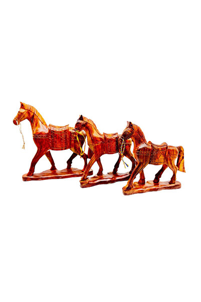 M.A Traders Handcrafted Wooden Horse Decorative Set – 3-Piece Home & Office D...