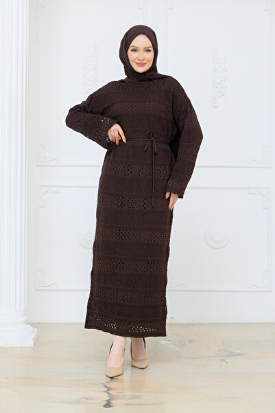 Pamuk Butik Women's Mercerized Inner Mesh Openwork Knitwear Dress