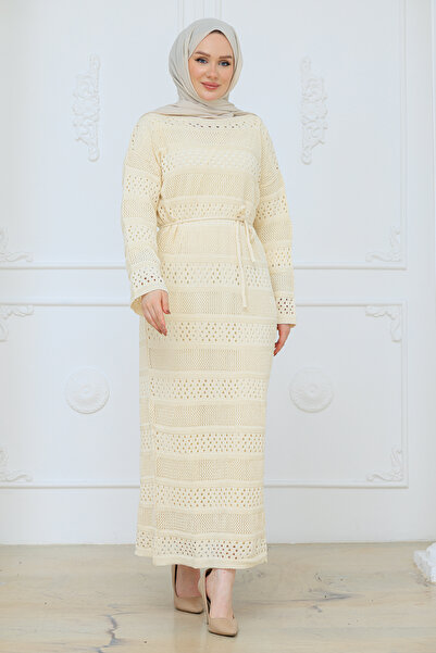 Pamuk Butik Women's Mercerized Inner Mesh Openwork Knitwear Dress