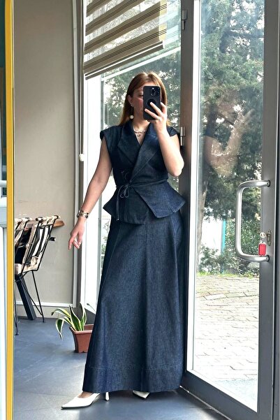 Pulli Collection Σετ τζιν γιλέκο-φούστα με ζώνη