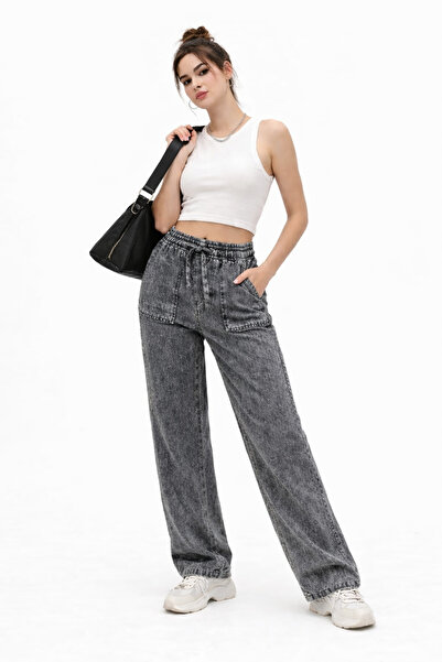 kikiriktekstil 10986 Pantaloni de damă din denim, supradimensionați, cu talie...