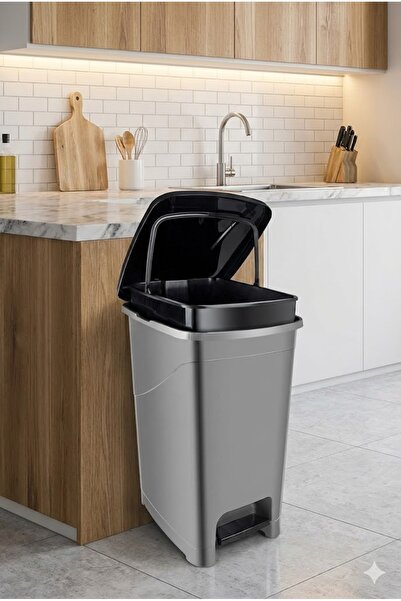 Buclee 40 L Pedallı Gri/Siyah İç Kovalı Slim Çöp Kovası - Mutfak ve Banyo Uygun