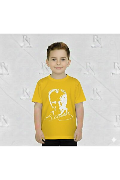 YCN TEKSTİL Ataturk Signed Portrait Printed Children's T-Shirt - 100% Cotton