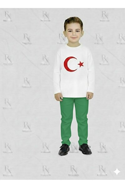 YCN TEKSTİL Παιδικό λευκό σετ με στάμπα τουρκικής σημαίας - Σετ μακρυμάνικο μ...