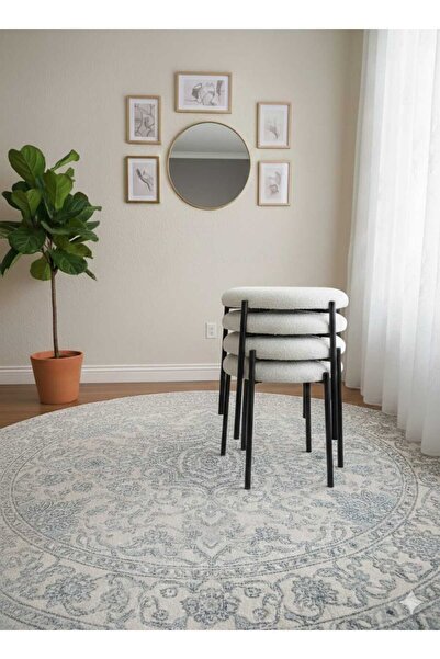 Orta Metal Tasarım 4lü metal modern retro beyaz bukle puffy puf tabure bench ...