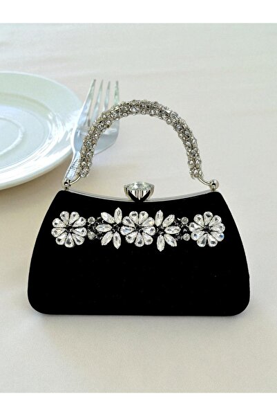 Gloriys Ayakkabı & Çanta Silk Suede Evening Dress Bag with Stones