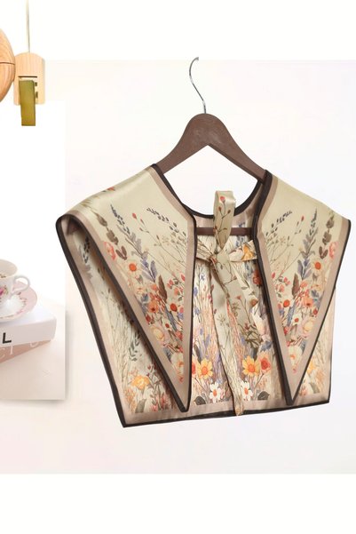 nurfemina Spring Garden Patterned Luxury Shoulder Shawl |   "Floral Symphony" Ecru and Peach Tone Collar Scarf