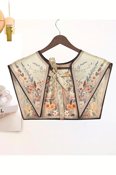 nurfemina Bahar Bahçesi Desenli Lüks Omuz Şalı | "Floral Symphony" Ekru ve Şe...