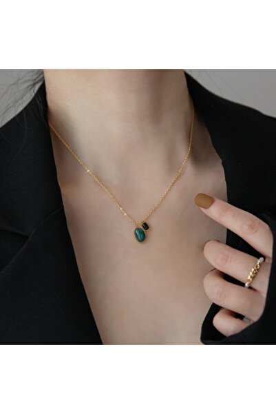 Choice N1333 DIEYURO 316L Stainless Steel Green Black Stone Pendant Necklace ...