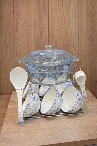 Generic Serving bowl set with glass pots and metal stand (French country desi...