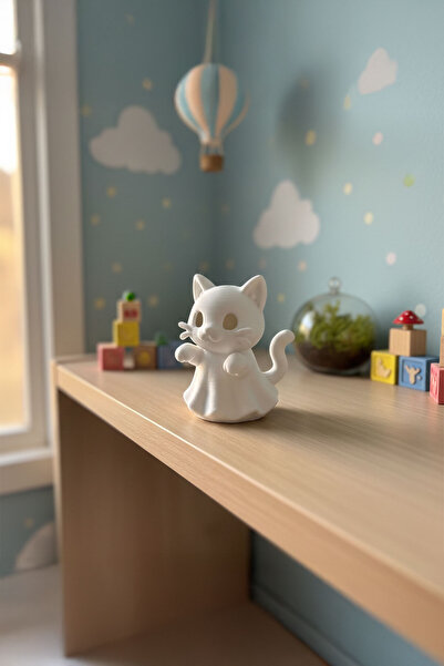Croitacraft Sevimli Kedi Figürü - Pilli Mum Led Kedi Dekoratif Figürü tekli