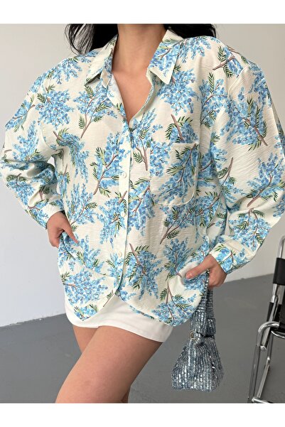 OLİSSE Kadın Mimoza Desenli Dökümlü Gömlek