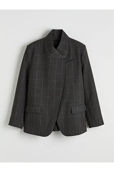 LC Waikiki GÜLİS GİYİM'DEN YENİ SEZON Lacivert Dik Yaka Ekose Kadın Blazer Ceket