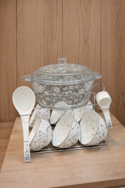 Generic Serving bowl set with glass pots and metal stand (French country desi...