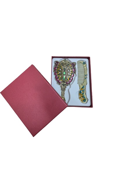 GALATA GIFT Ayna Tarak Seti, Tavuskuşu, Metal, Çeyizlik, Hediyelik Set, Minel...