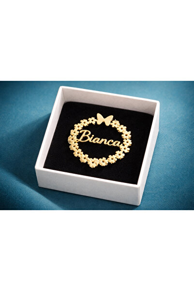 OEM Personalized metal brooch with name "Bianca" – floral design, gold color