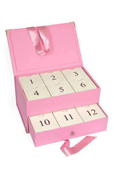 Paranagöre Pembe Renk Advent Calender Kurdeleli Çekmeceli Boş Hediye Kutusu