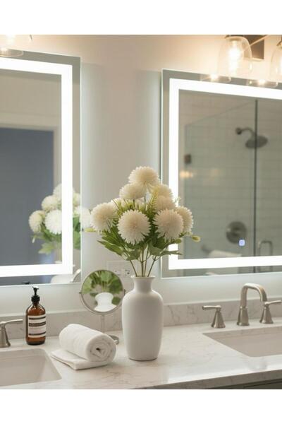 ENRUFLORA Yapay Krem Kasımpatı Şimşir Aranjmanlı 9 kafalı Salon Balkon Bahçe ...