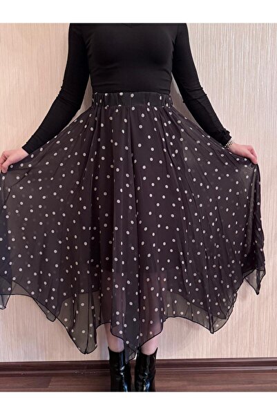 Bliss Dale Puantiyeli Asimetrik Kesim Şifon Etek