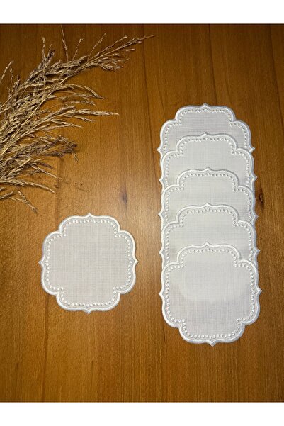 Smiling Home 6 قطع من مناديل تقديم الكوكتيل المطرزة بالخرز من الكتان بلون إكر...