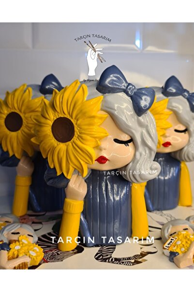TARÇIN TASARIM 15 cm Papatyalı Kız Saksı/Kalemlik,Büro/Ofis, Doğum Günü Hediyesi