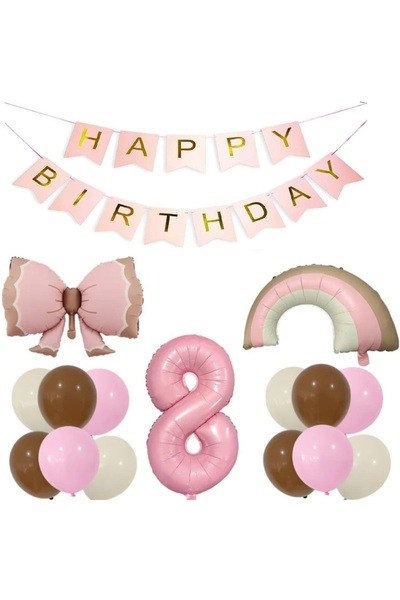 ÇITIPITISTORE Set de baloane cu numere curcubeu cu fundă roz, baloane din fol...