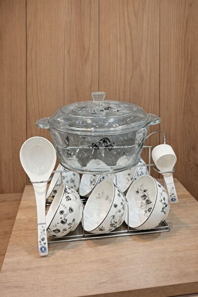 Generic Serving bowl set with glass pots and metal stand (French country desi...