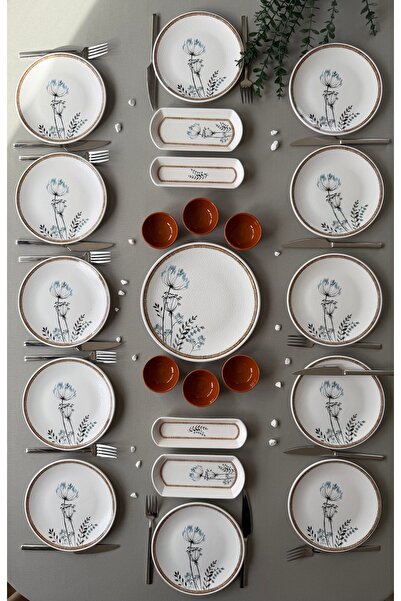 QUEEN Segah Model Rölyefli 12 Kişilik 23 Parça Modern Kahvaltı-Brunch Takımı ...