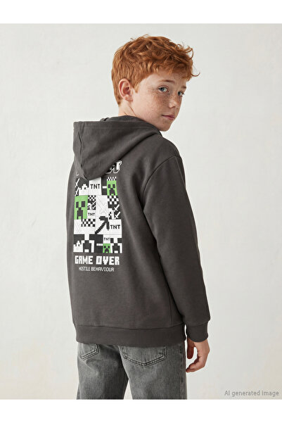 LC Waikiki Minecraft Baskılı Erkek Çocuk Fermuarlı Sweatshirt