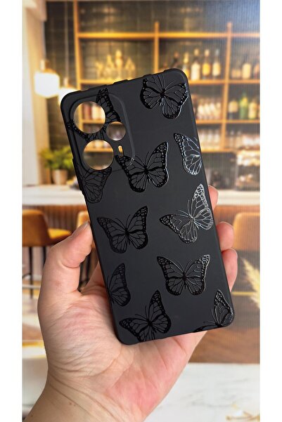 Vip Case Poco F5 Compatible Black Butterfly Patterned Silicone Shock Absorbin...