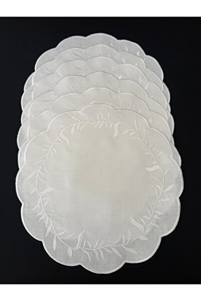 Smiling Home 6 قطع من الكتان بلون إكرو، نموذج غامزي أنيق مطرز، طقم تقديم/صوان...