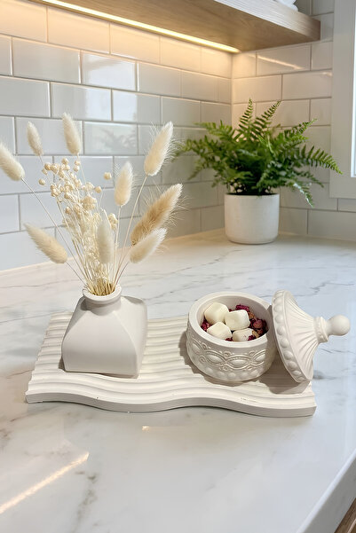 Elizovi Home 3 Piece Decorative Set with Tray |   Simple White Vase, Incense ...