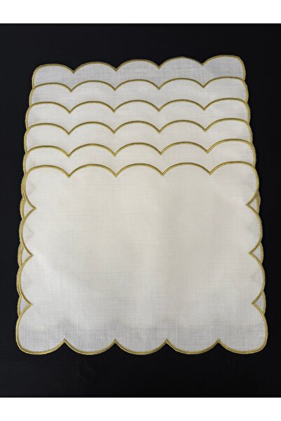 Smiling Home 6 Pieces of Linen Fabric in Gold Color with Single Wavy Cloud Pa...