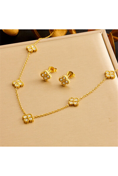 Choice Gold New Stainless Steel Zircon Flower Water Drop Necklace Bracelet Ea...