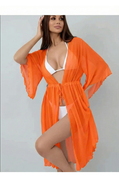 embody Women's pareo beach dress with drawstring waist, orange 00123