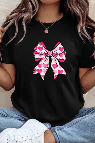 Sarah's Boutique Women's T-shirt – 100% cotton – Valentine's Day "Heart Bow"
