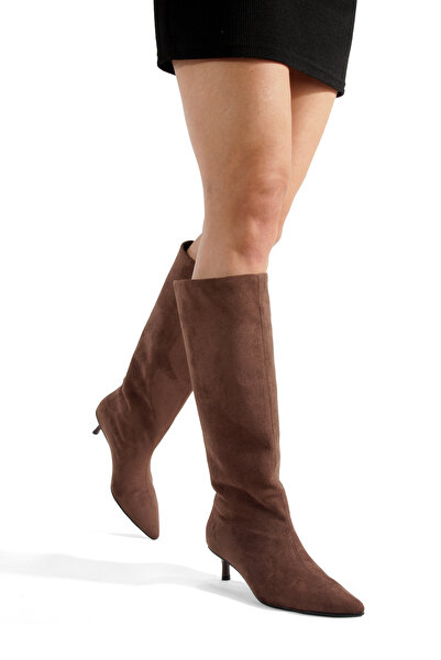Ayakkabı Podyumum Brown Suede Pointed Toe Boots 5 cm Thin Heel New Season