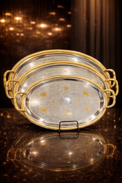 Generic Rectangular serving tray set with a mirror finish (3 pieces). Product...