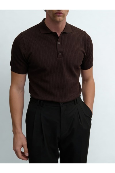 Örgülü Kahverengi Polo Yaka SS7045