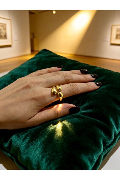 ayoljewelry خاتم فولاذي حديث على شكل قطرة غير متماثلة ذهبية اللون قابل للتعديل