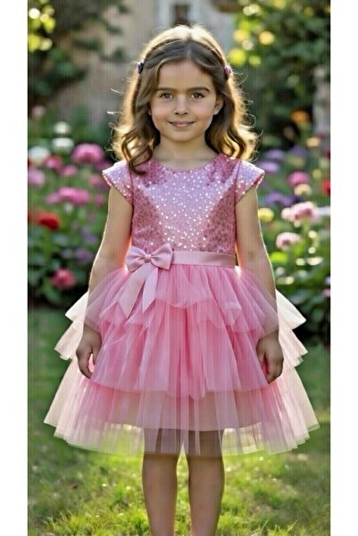 BİLGEN Style فستان سهرة للفتيات مطرز بالترتر ومتعدد الطبقات