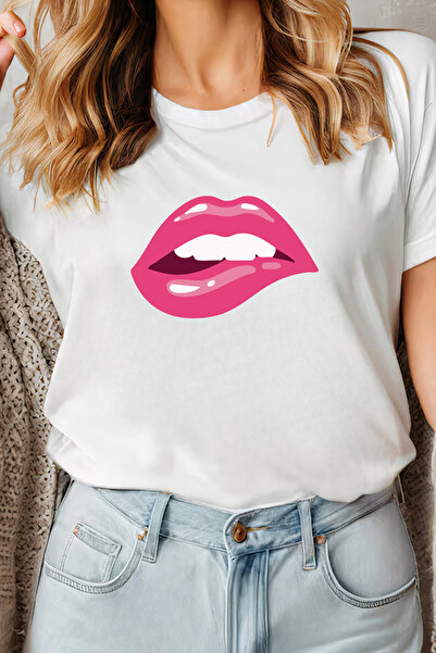 Sarah's Boutique Women's T-shirt – 100% cotton – Valentine's Day "Lip Bite"